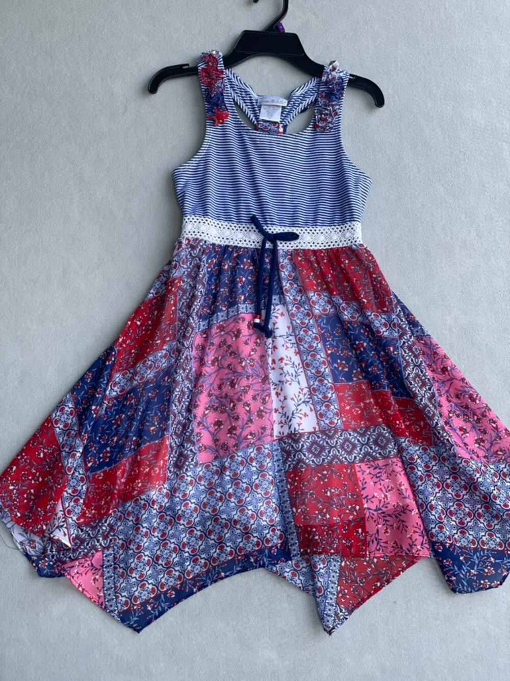 JONA MICHELLE NAVY, RED & PINK PATCHWORK GIRLS SUNDRESS - SIZE 10T